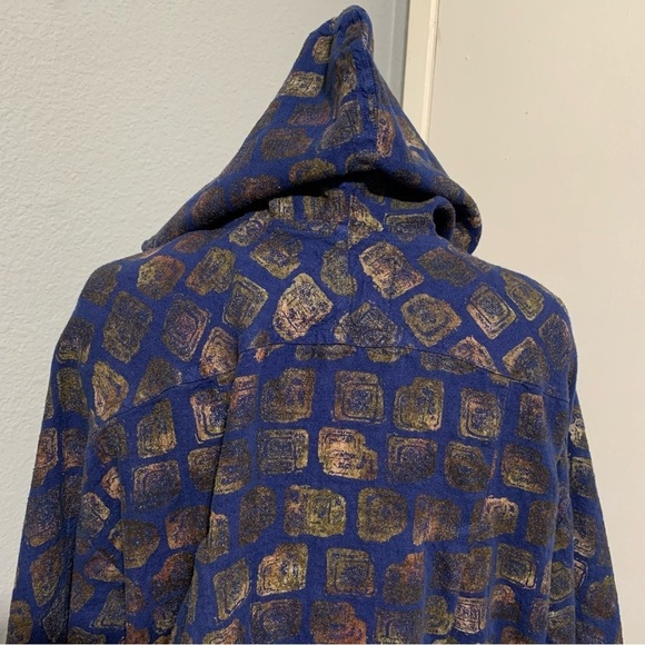 Alain Murati Studio Blue Gold Oversized 100% Linen Shacket with Hoodie Size M - Picture 10 of 14
